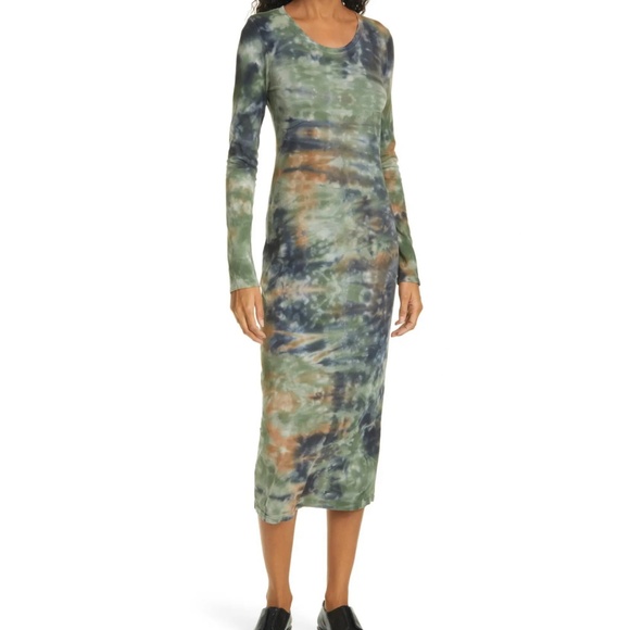 RAQUEL ALLEGRA Long Sleeve 100% Cotton Knit Tie Dye Midi Dress - 1/M